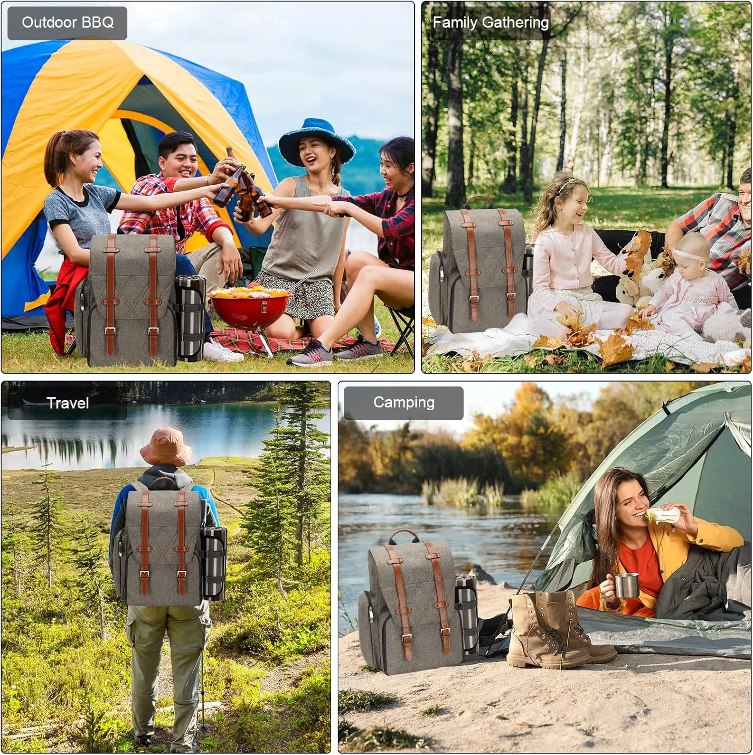 Picnic Backpack for 2 Person with Large Insulated Cooler Bag, Picnic Basket Set with Wine Pouch, Waterproof Picnic Blanket & Cutlery Set. Perfect for Beach, Camping,Wedding Gift for Couple.Beige