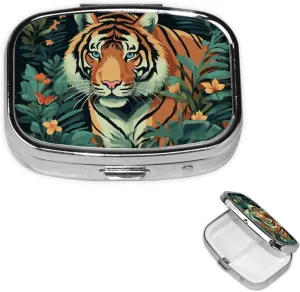 Pill Case with Mirror Retro 2 Compartment Pill Box Butterfly and Tiger Small Pill Organizer for Purse or Pocket Decorative Metal Medicine Vitamin Organizer Unique Gifts