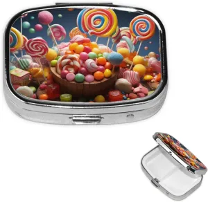 Pill Case with Mirror Retro 2 Compartment Pill Box Colour Candy Small Pill Organizer for Purse or Pocket Decorative Metal Medicine Vitamin Organizer Unique Gifts