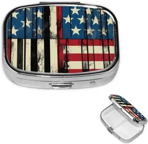 Pill Case with Mirror Retro 2 Compartment Pill Box Comic Style Flag Small Pill Organizer for Purse or Pocket Decorative Metal Medicine Vitamin Organizer Unique Gifts