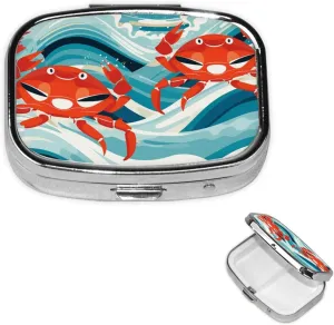 Pill Case with Mirror Retro 2 Compartment Pill Box Crab with Glasses Small Pill Organizer for Purse or Pocket Decorative Metal Medicine Vitamin Organizer Unique Gifts
