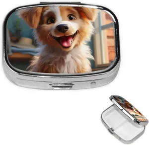 Pill Case with Mirror Retro 2 Compartment Pill Box Cute Dog Small Pill Organizer for Purse or Pocket Decorative Metal Medicine Vitamin Organizer Unique Gifts