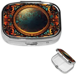 Pill Case with Mirror Retro 2 Compartment Pill Box Fantastic Mirror Small Pill Organizer for Purse or Pocket Decorative Metal Medicine Vitamin Organizer Unique Gifts