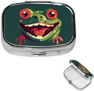 Pill Case with Mirror Retro 2 Compartment Pill Box Frog with Mouth Open Small Pill Organizer for Purse or Pocket Decorative Metal Medicine Vitamin Organizer Unique Gifts