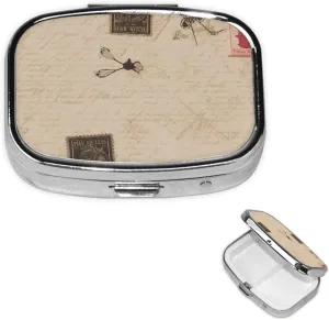 Pill Case with Mirror Retro 2 Compartment Pill Box Old Fashioned Mail Small Pill Organizer for Purse or Pocket Decorative Metal Medicine Vitamin Organizer Unique Gifts