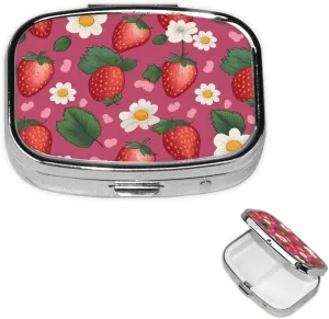 Pill Case with Mirror Retro 2 Compartment Pill Box Strawberry Small Pill Organizer for Purse or Pocket Decorative Metal Medicine Vitamin Organizer Unique Gifts