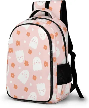 Pink Ghost Flower Travel Laptop Backpack Cute Spooky Halloween Large Casual Daypack Durable Work Computer Camping Back Packs Bags for Women Men