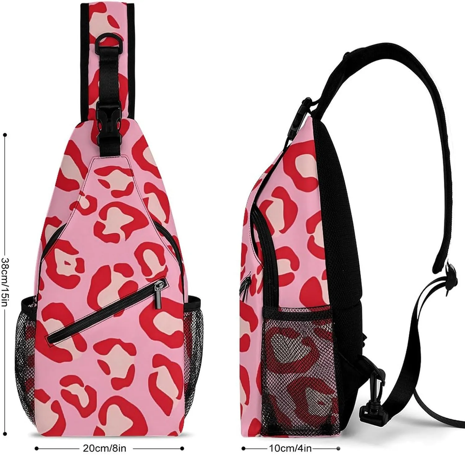Pink Leopard Pattern Sling Backpack Man Womans Crossbody Backpack Chest Bag Cycling Daypack Hiking Bag Casual Daypacks Leisure Backpacks