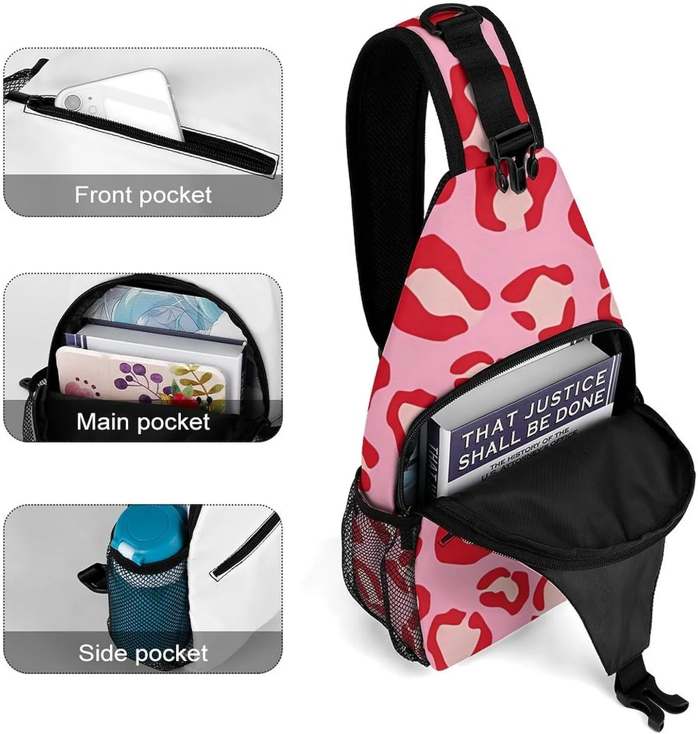 Pink Leopard Pattern Sling Backpack Man Womans Crossbody Backpack Chest Bag Cycling Daypack Hiking Bag Casual Daypacks Leisure Backpacks