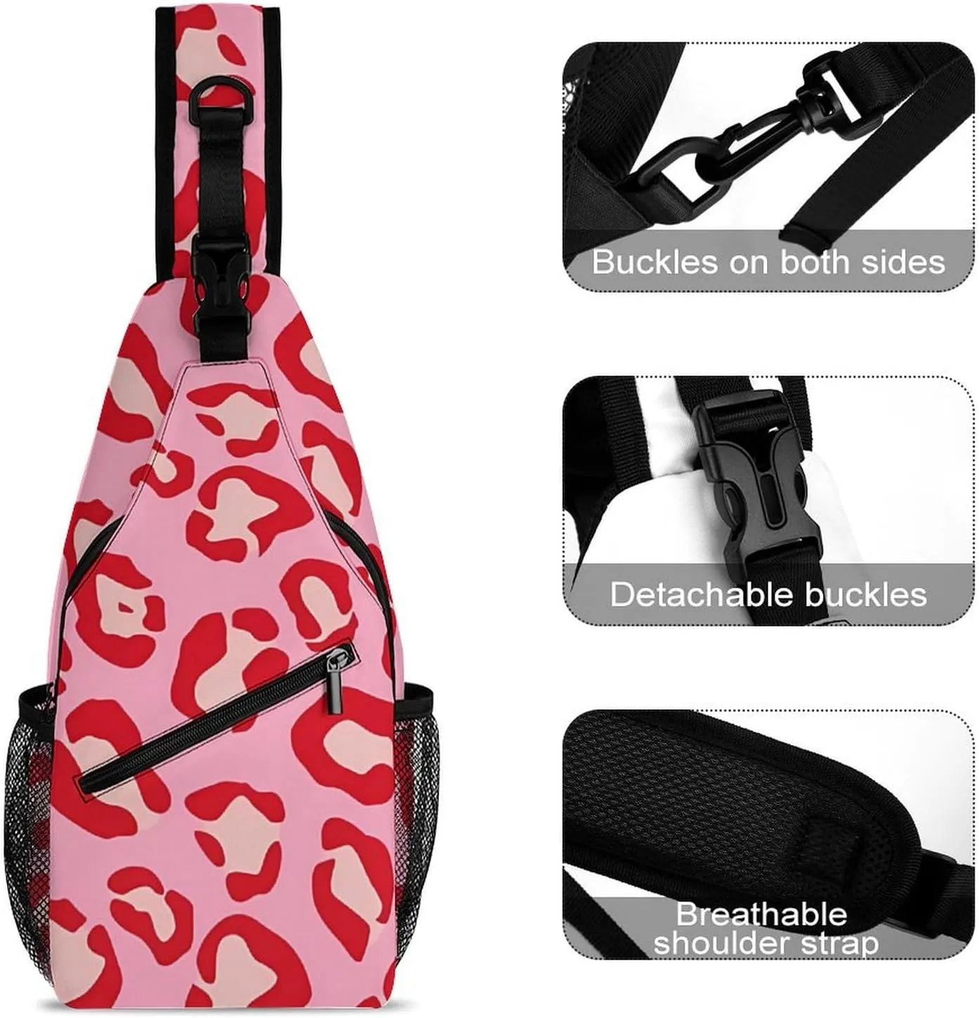 Pink Leopard Pattern Sling Backpack Man Womans Crossbody Backpack Chest Bag Cycling Daypack Hiking Bag Casual Daypacks Leisure Backpacks