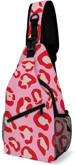 Pink Leopard Pattern Sling Backpack Man Womans Crossbody Backpack Chest Bag Cycling Daypack Hiking Bag Casual Daypacks Leisure Backpacks