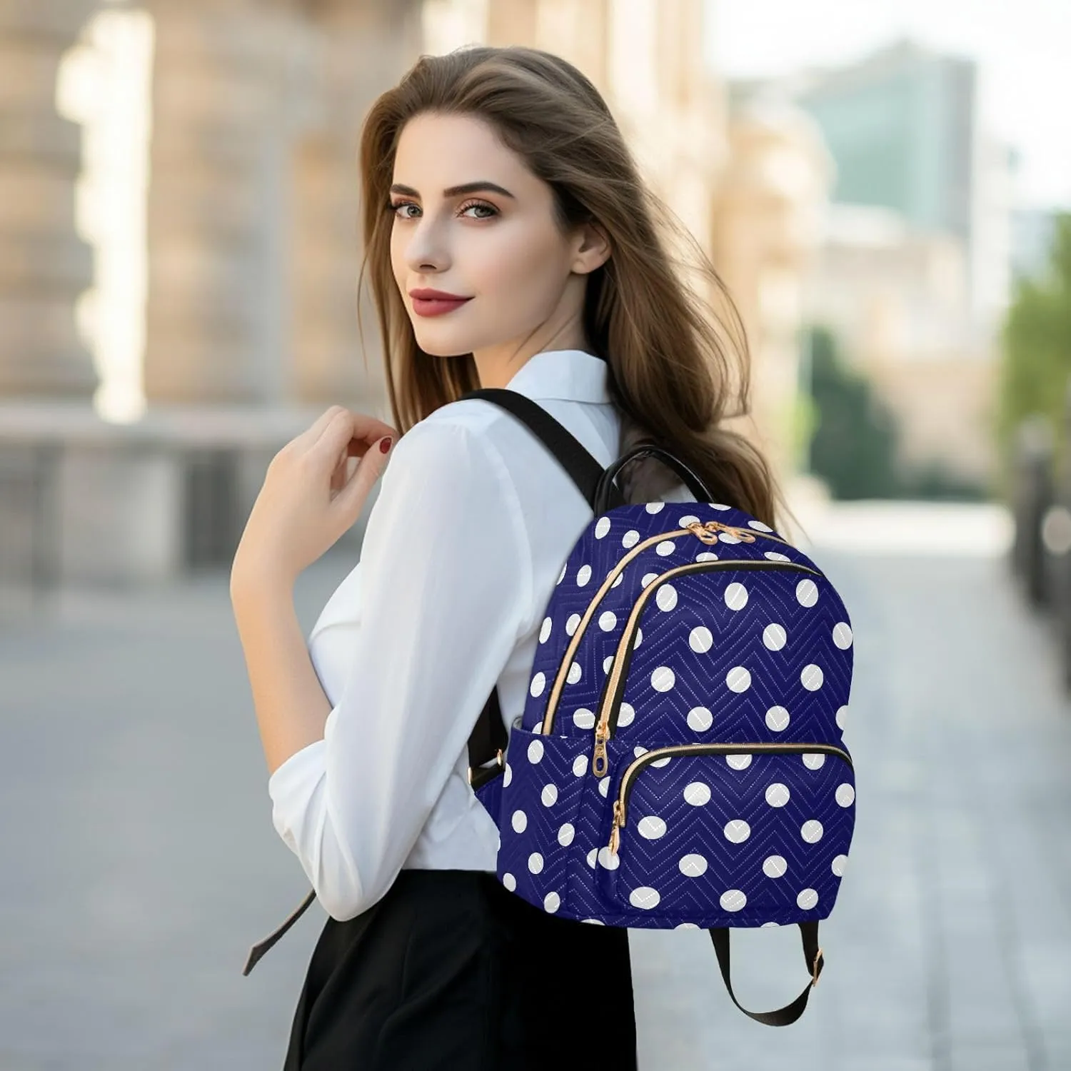 Polka Dot Backpack Purse for Women Fashion Ladies Shoulder Bags Travel Bag with Strap Handbag Lady Purse,M