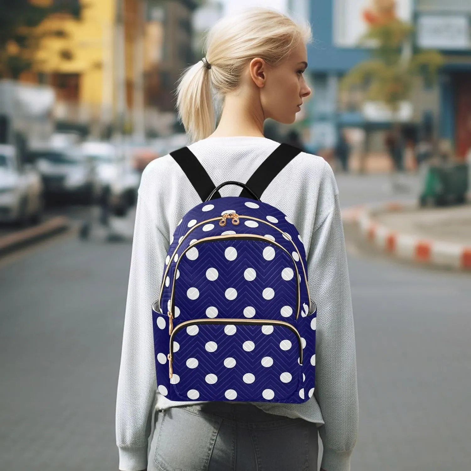 Polka Dot Backpack Purse for Women Fashion Ladies Shoulder Bags Travel Bag with Strap Handbag Lady Purse,M
