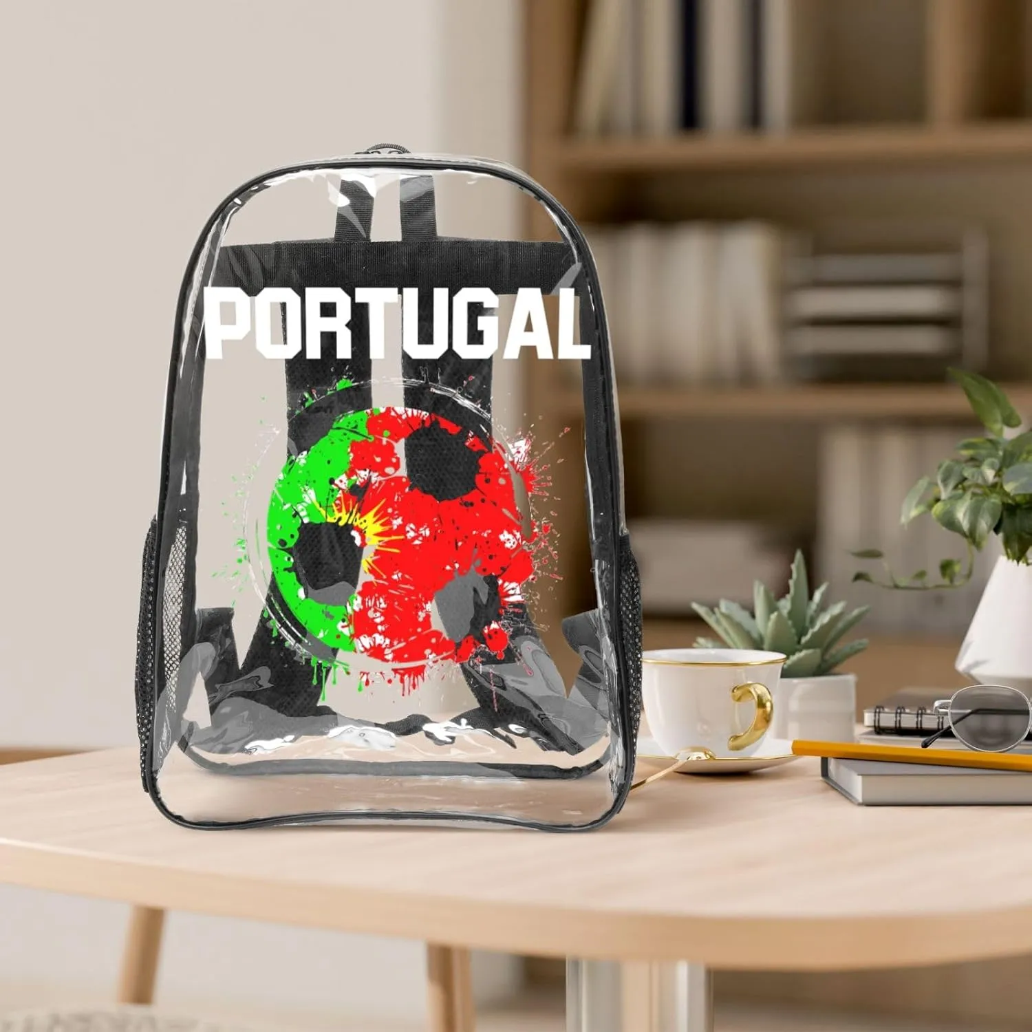 Portugal Soccer Portuguese Football Flag 16 Inch Clear PVC Backpacks Transparent Backpack Multipurpose Double Shoulder Bag for Men Women Gifts
