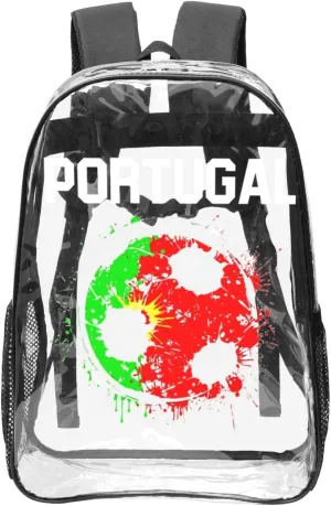 Portugal Soccer Portuguese Football Flag 16 Inch Clear PVC Backpacks Transparent Backpack Multipurpose Double Shoulder Bag for Men Women Gifts