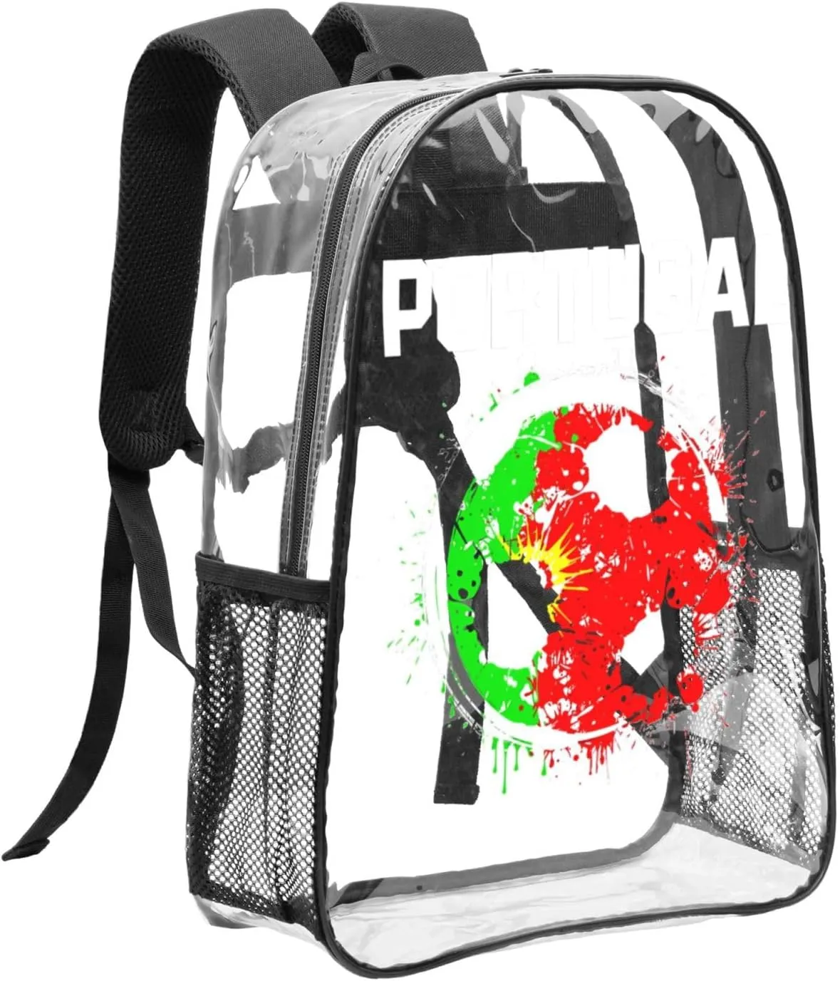Portugal Soccer Portuguese Football Flag 16 Inch Clear PVC Backpacks Transparent Backpack Multipurpose Double Shoulder Bag for Men Women Gifts