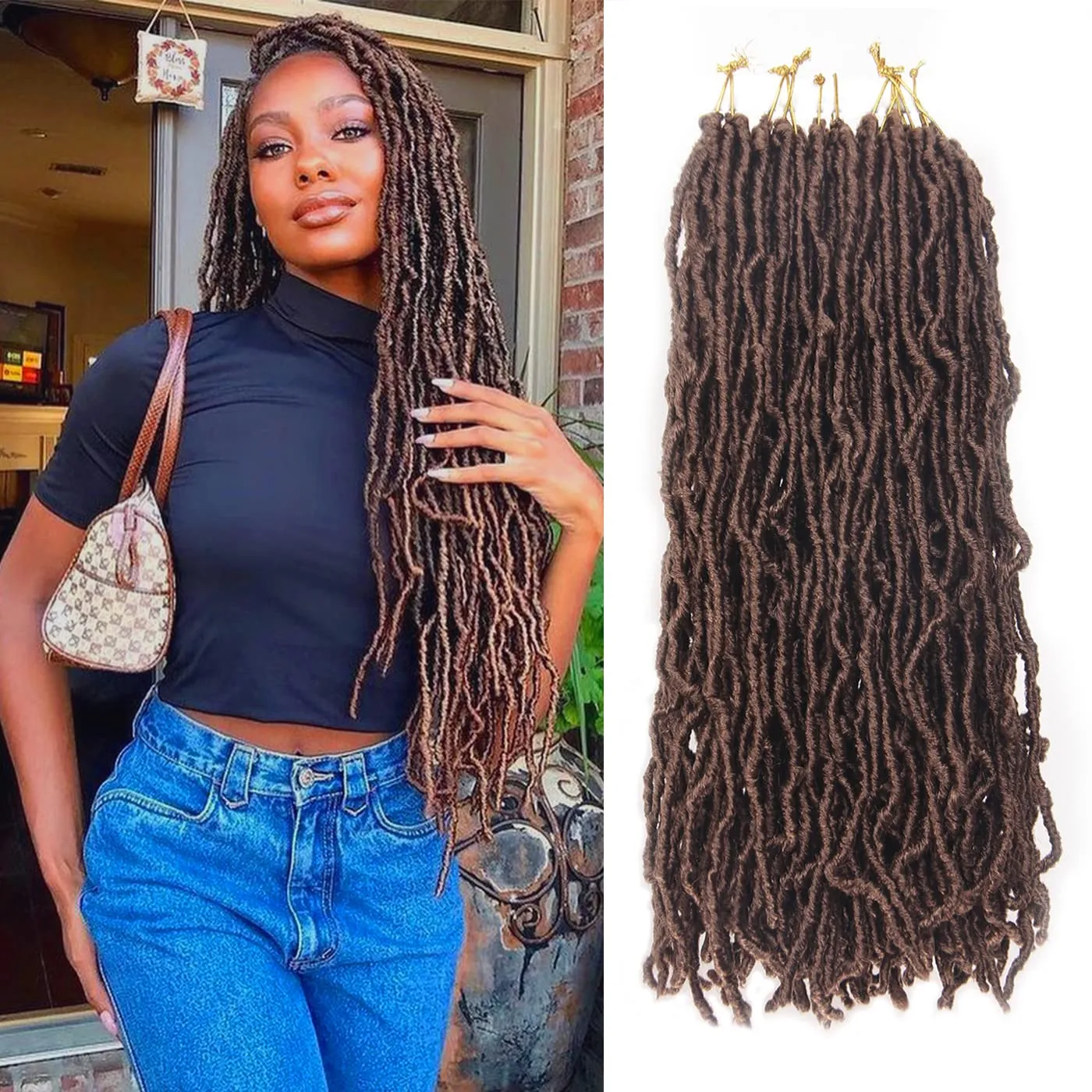 Pre Looped Faux Locs Crochet Hair New Soft Locs Dark Brown 20 Inch 7 Packs Crochet Locs Hair Braids Goddess Locs Hair Extensions For Black Women and Girls(20 Inch (Packs of 7), 30#)