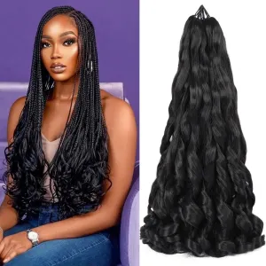 Pre Stretched Braiding Hair 22 Inch Bouncy French Curly Braiding Hair Natural Black Loose Wavy Crochet Braids Hair for Women (7 Packs, 1B#)