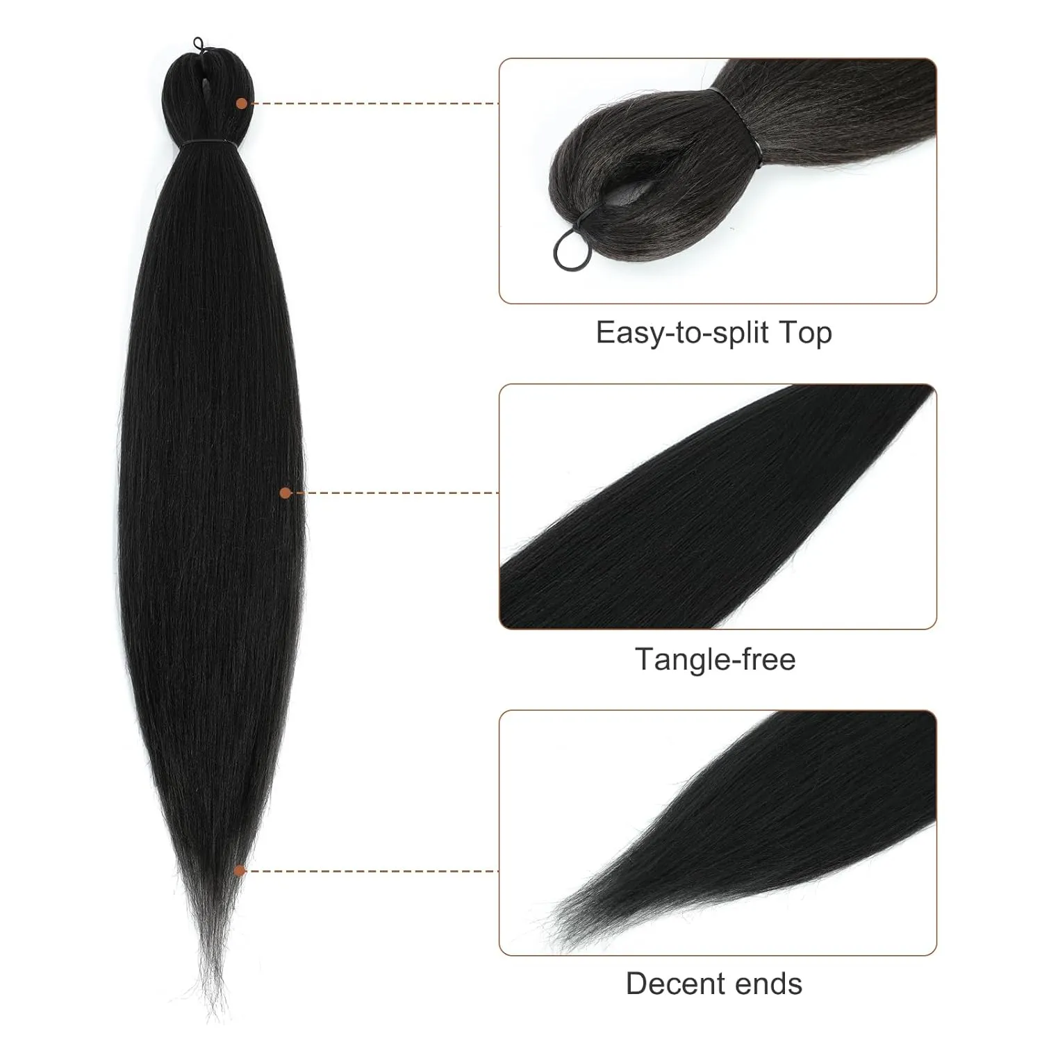 Pre-stretched Braiding Hair - 24 Inch 8 Packs Natural Black Long Braiding Hair For Twist or Box Braids, Yaki Texture Hot Water Setting Synthetic Crochet Hair Extensions (24 Inch, 1B-8P)