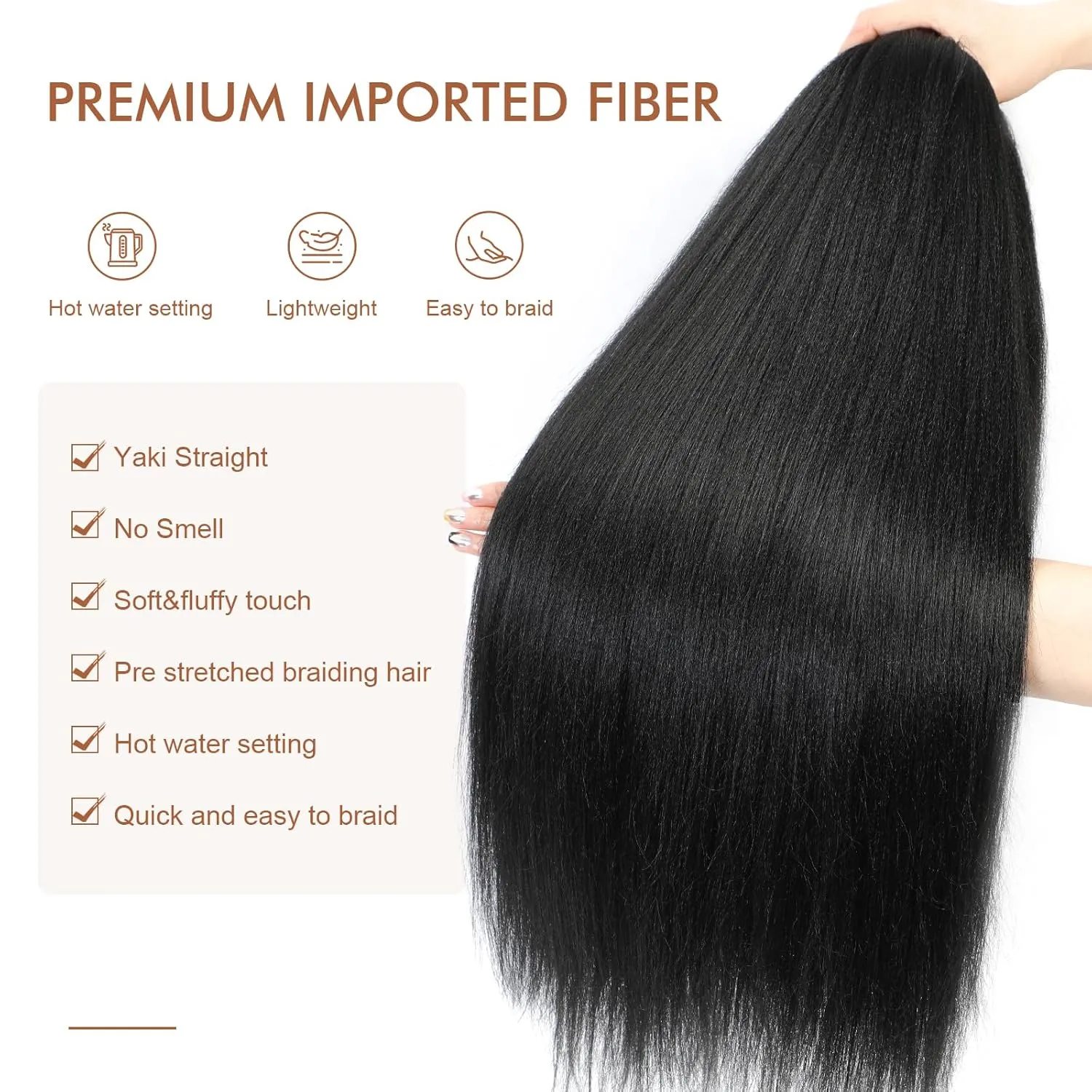 Pre-stretched Braiding Hair - 24 Inch 8 Packs Natural Black Long Braiding Hair For Twist or Box Braids, Yaki Texture Hot Water Setting Synthetic Crochet Hair Extensions (24 Inch, 1B-8P)