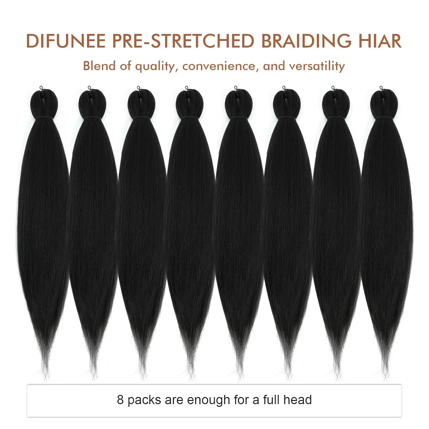 Pre-stretched Braiding Hair - 24 Inch 8 Packs Natural Black Long Braiding Hair For Twist or Box Braids, Yaki Texture Hot Water Setting Synthetic Crochet Hair Extensions (24 Inch, 1B-8P)