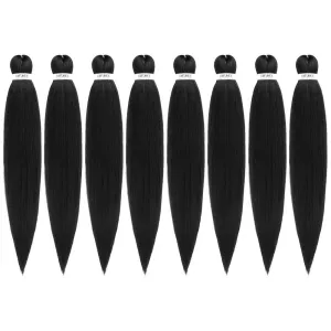Pre-stretched Braiding Hair - 24 Inch 8 Packs Natural Black Long Braiding Hair For Twist or Box Braids, Yaki Texture Hot Water Setting Synthetic Crochet Hair Extensions (24 Inch, 1B-8P)