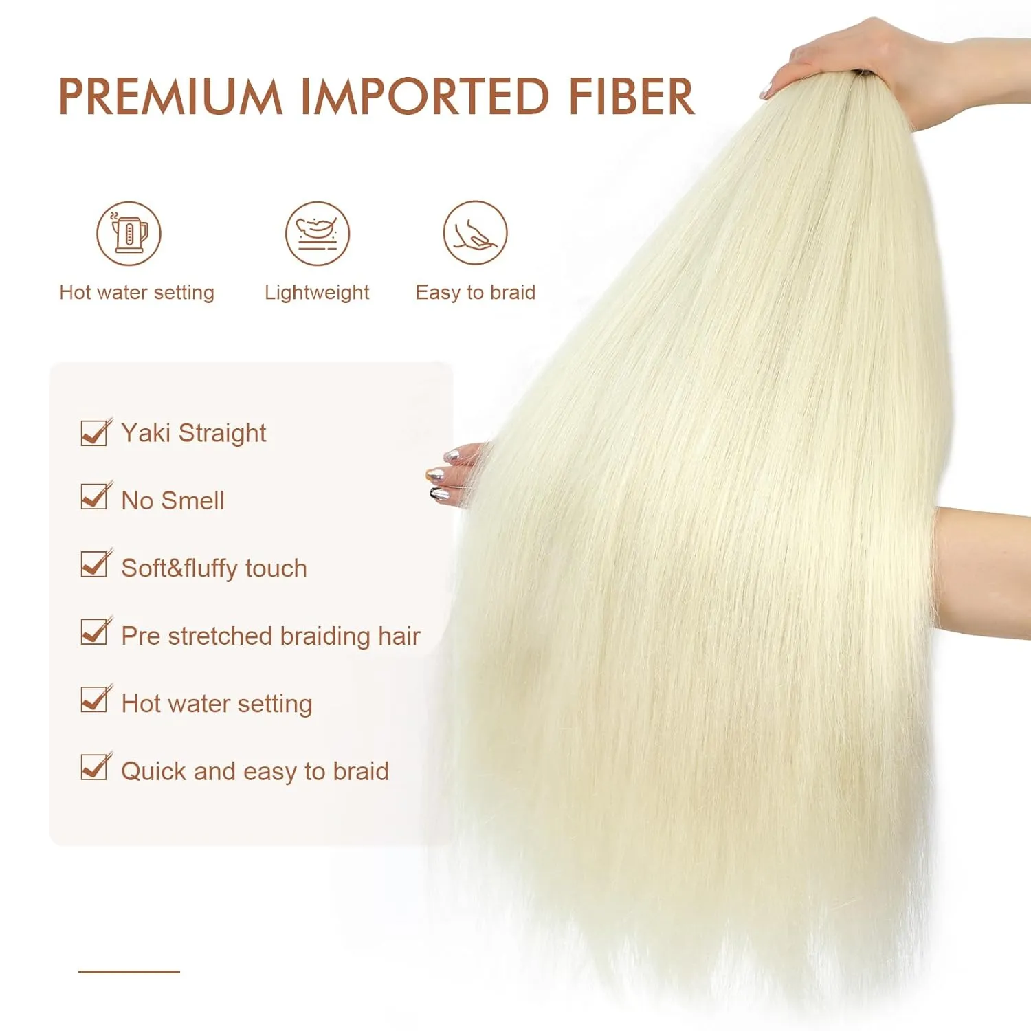 Pre-stretched Braiding Hair - 24 Inch 8 Packs Off-White Long Braiding Hair For Twist or Box Braids, Yaki Texture Hot Water Setting Synthetic Braiding Hair Extensions (24 Inch, #613-8P)