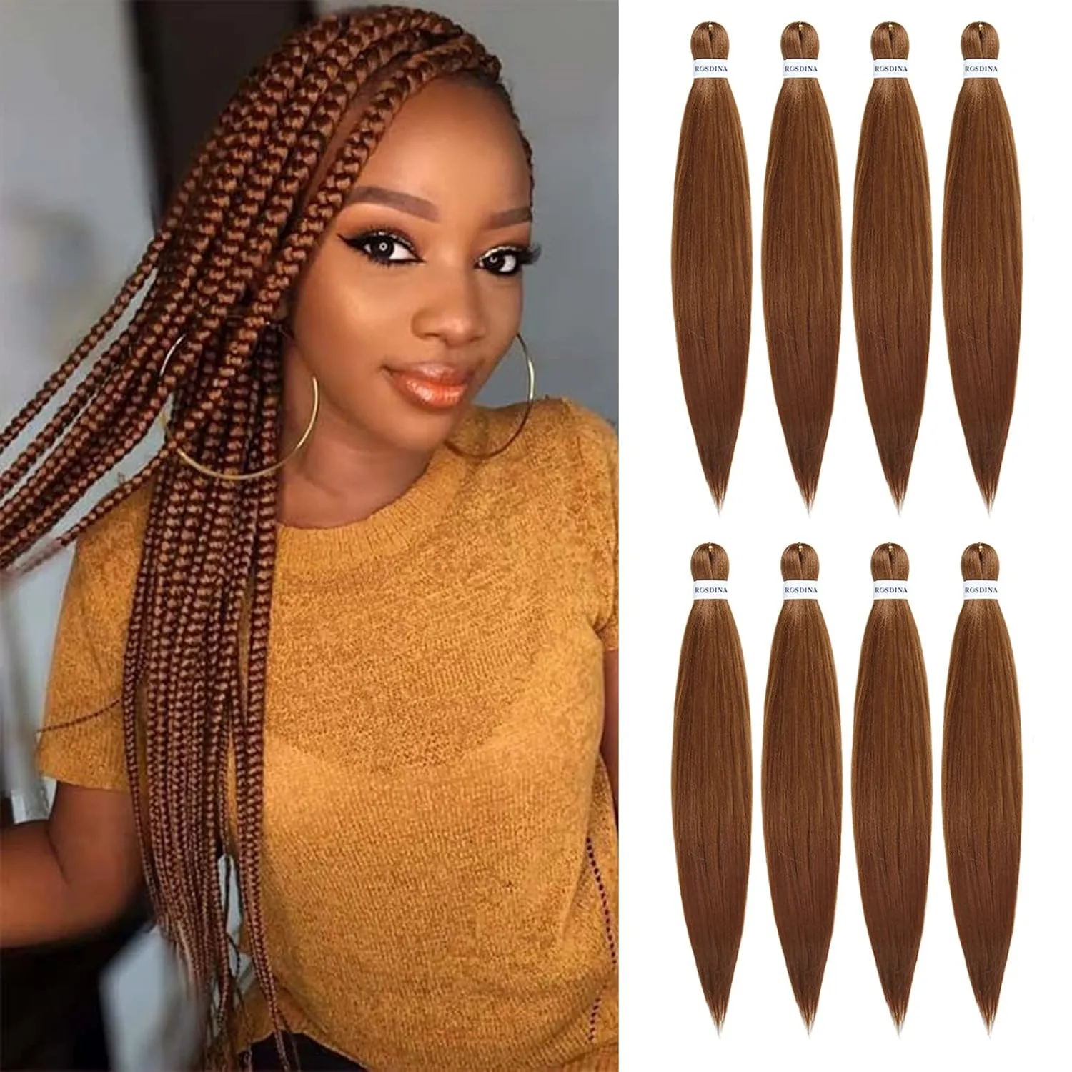 Pre-stretched Braiding Hair - 26 Inch 8 Packs Brown Super Long Braiding Hair For Twist or Box Braids, Yaki Texture Hot Water Setting Synthetic Braiding Hair Extensions (26 Inch, #30-8P)