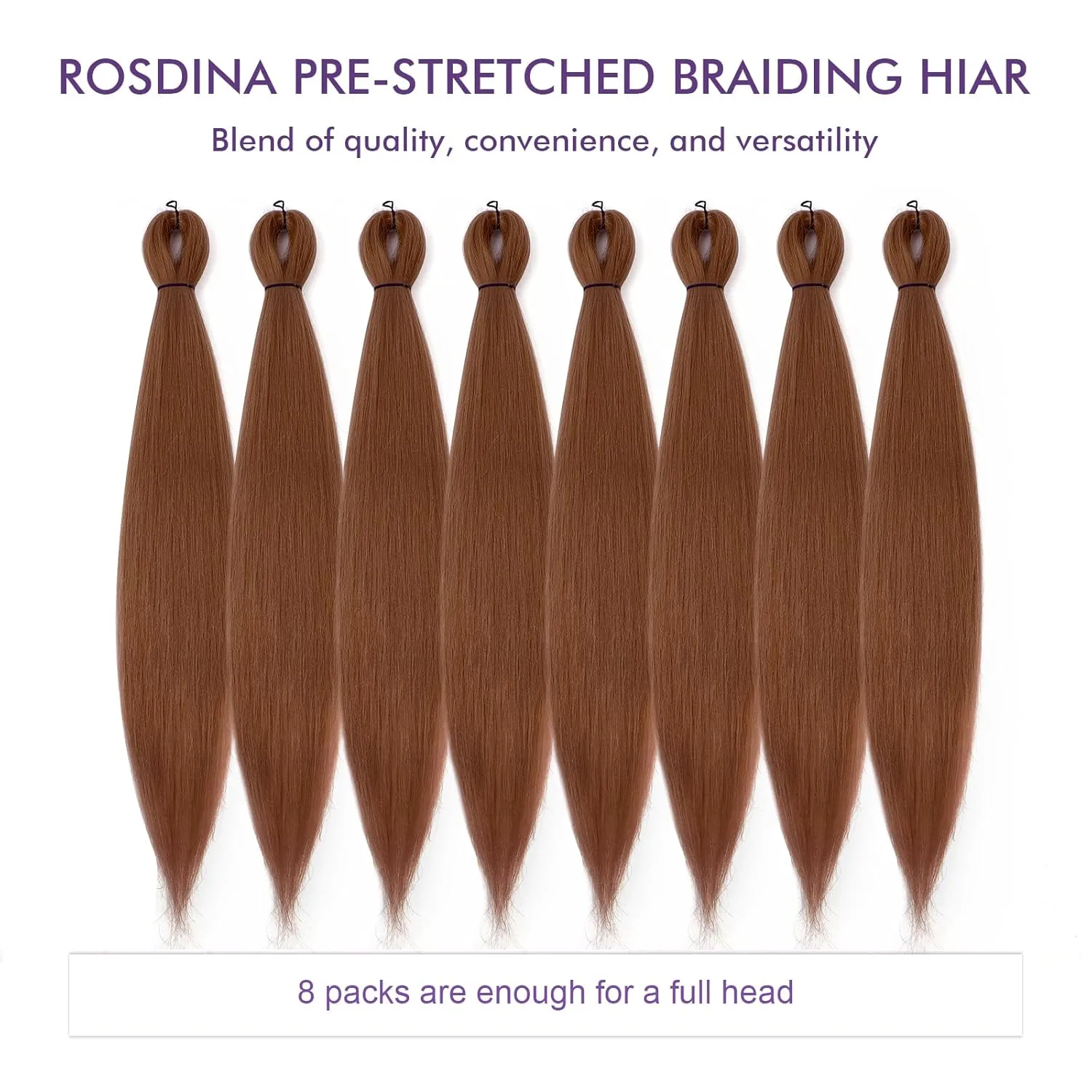 Pre-stretched Braiding Hair - 26 Inch 8 Packs Brown Super Long Braiding Hair For Twist or Box Braids, Yaki Texture Hot Water Setting Synthetic Braiding Hair Extensions (26 Inch, #30-8P)