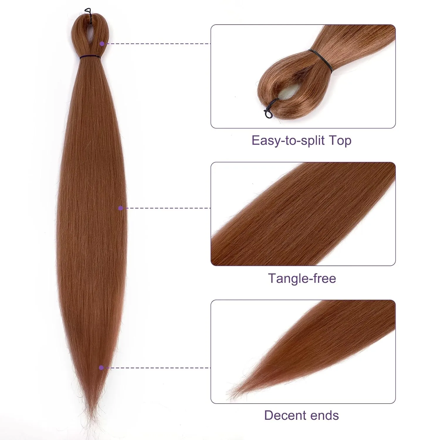 Pre-stretched Braiding Hair - 26 Inch 8 Packs Brown Super Long Braiding Hair For Twist or Box Braids, Yaki Texture Hot Water Setting Synthetic Braiding Hair Extensions (26 Inch, #30-8P)