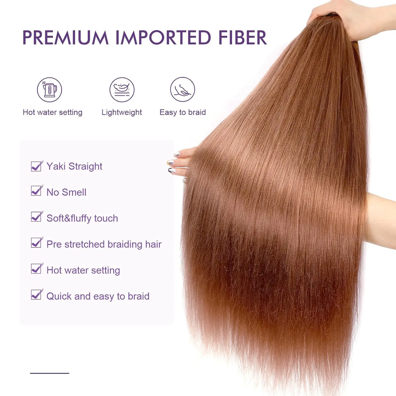 Pre-stretched Braiding Hair - 26 Inch 8 Packs Brown Super Long Braiding Hair For Twist or Box Braids, Yaki Texture Hot Water Setting Synthetic Braiding Hair Extensions (26 Inch, #30-8P)