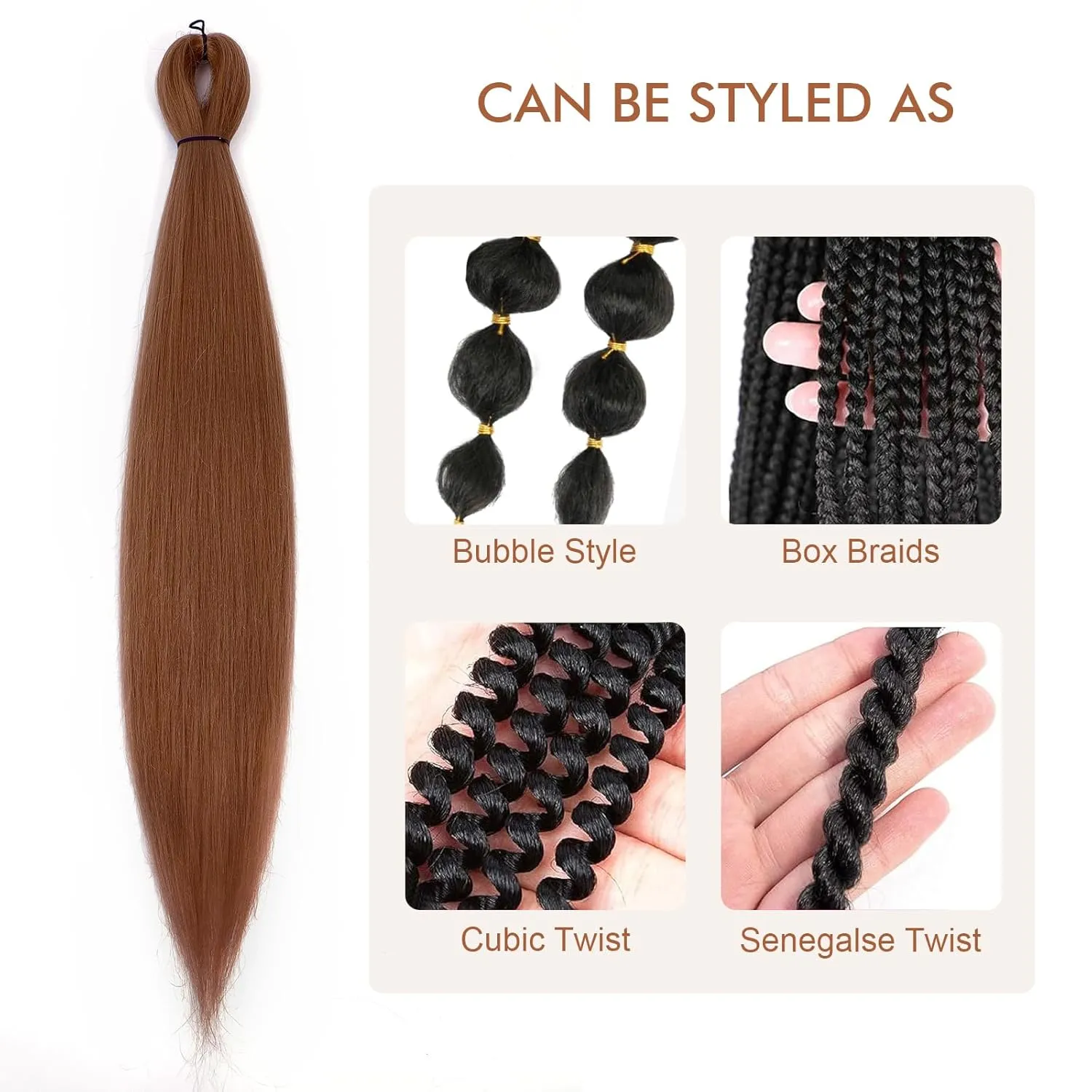 Pre-stretched Braiding Hair - 26 Inch 8 Packs Brown Super Long Braiding Hair For Twist or Box Braids, Yaki Texture Hot Water Setting Synthetic Braiding Hair Extensions (26 Inch, #30-8P)