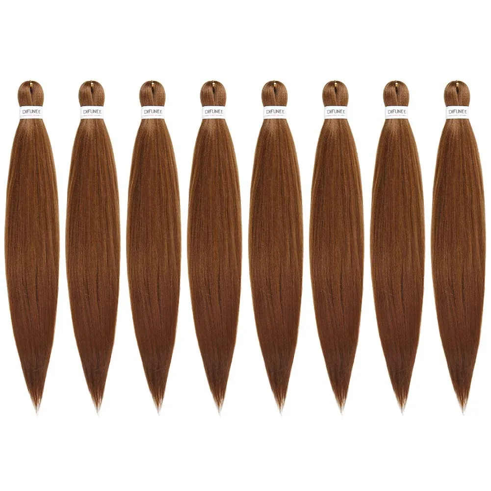 Pre-stretched Braiding Hair - 26 Inch 8 Packs Brown Super Long Braiding Hair For Twist or Box Braids, Yaki Texture Hot Water Setting Synthetic Braiding Hair Extensions (26 Inch, #30-8P)