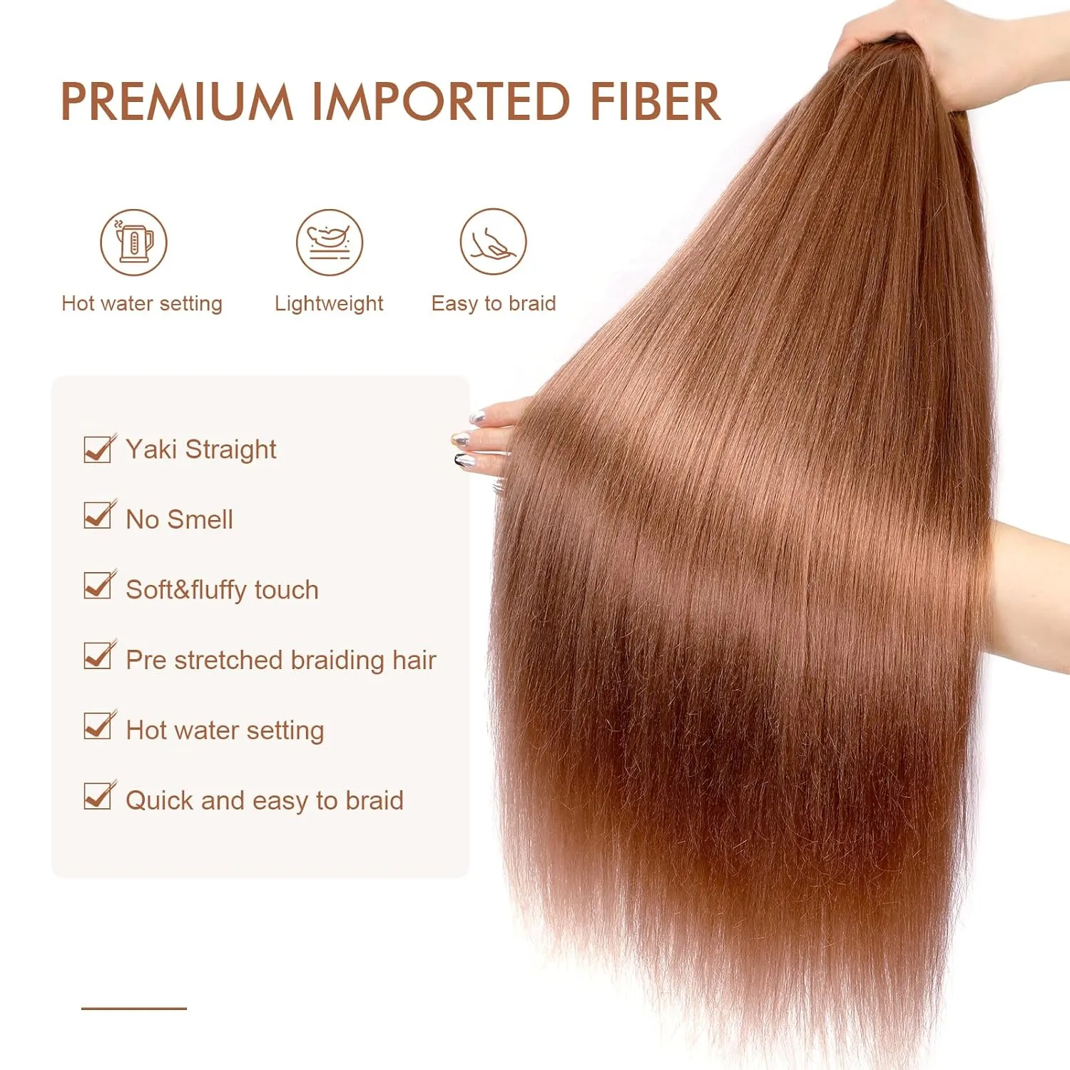 Pre-stretched Braiding Hair - 26 Inch 8 Packs Brown Super Long Braiding Hair For Twist or Box Braids, Yaki Texture Hot Water Setting Synthetic Braiding Hair Extensions (26 Inch, #30-8P)