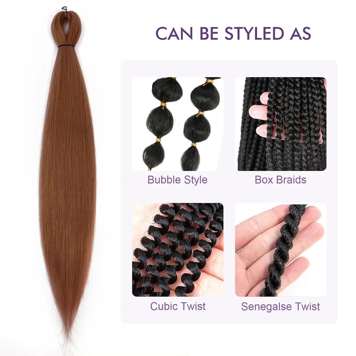 Pre-stretched Braiding Hair - 26 Inch 8 Packs Brown Super Long Braiding Hair For Twist or Box Braids, Yaki Texture Hot Water Setting Synthetic Braiding Hair Extensions (26 Inch, #30-8P)