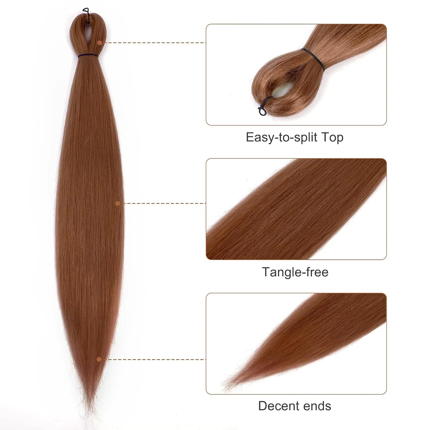 Pre-stretched Braiding Hair - 26 Inch 8 Packs Brown Super Long Braiding Hair For Twist or Box Braids, Yaki Texture Hot Water Setting Synthetic Braiding Hair Extensions (26 Inch, #30-8P)