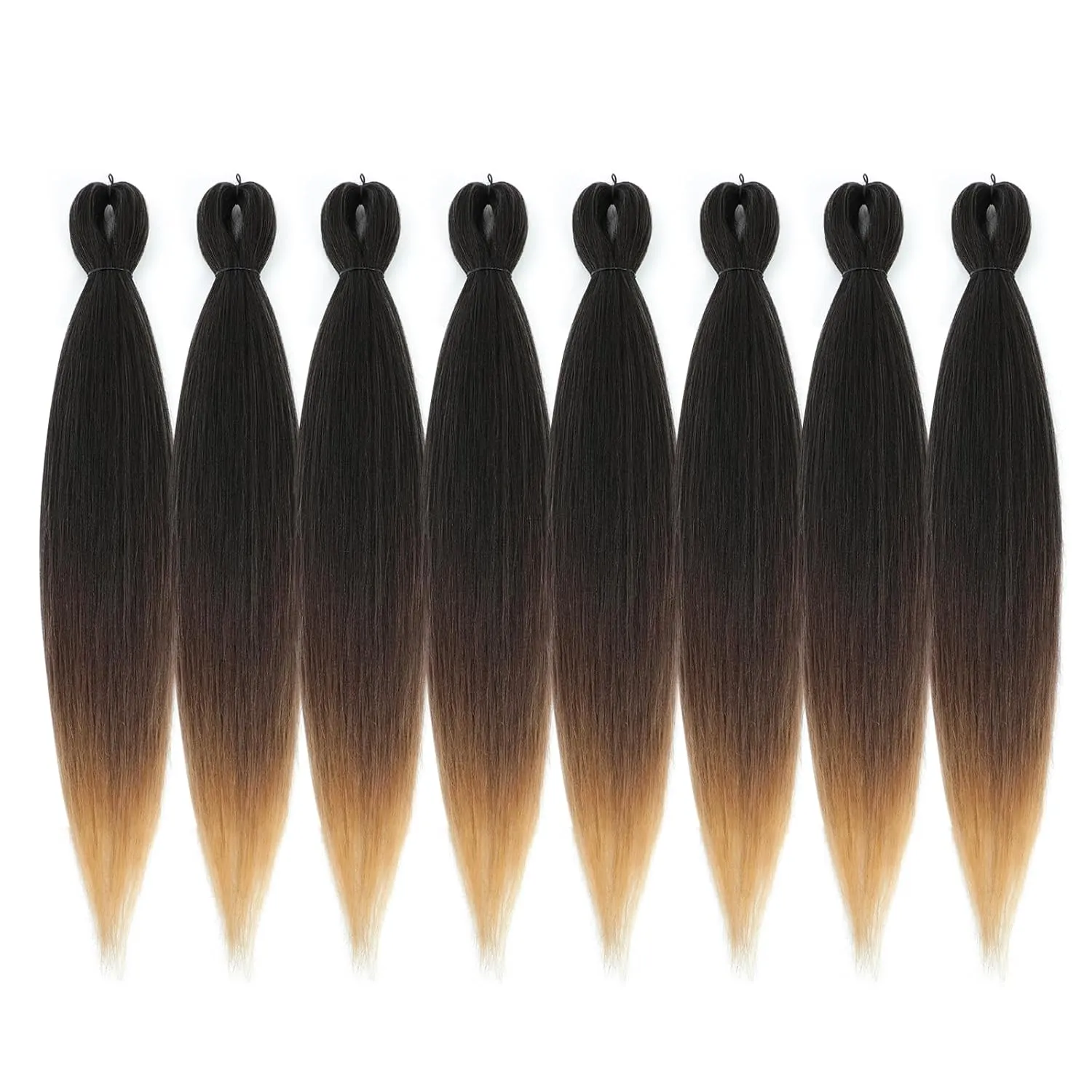 Pre-stretched Braiding Hair - 30 Inch 8 Packs Ombre Brown 3 Tones Hair For Twist or Box Braids, Yaki Texture Hot Water Setting Synthetic Braiding Hair Extensions (30 Inch, 1B/30/27-8P)