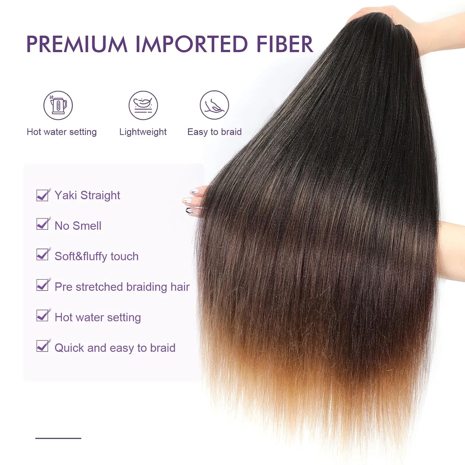 Pre-stretched Braiding Hair - 30 Inch 8 Packs Ombre Brown 3 Tones Hair For Twist or Box Braids, Yaki Texture Hot Water Setting Synthetic Braiding Hair Extensions (30 Inch, 1B/30/27-8P)