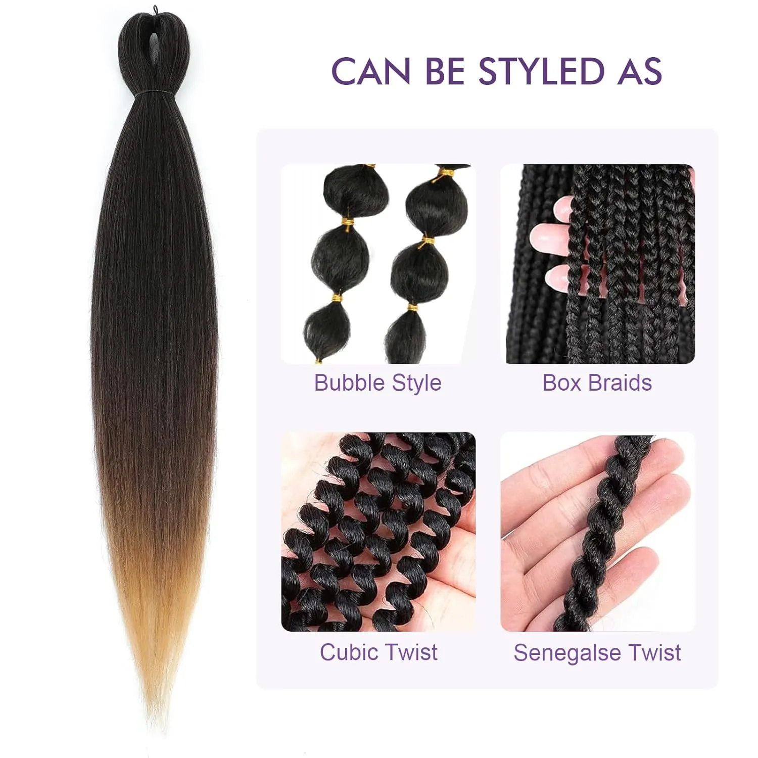 Pre-stretched Braiding Hair - 30 Inch 8 Packs Ombre Brown 3 Tones Hair For Twist or Box Braids, Yaki Texture Hot Water Setting Synthetic Braiding Hair Extensions (30 Inch, 1B/30/27-8P)