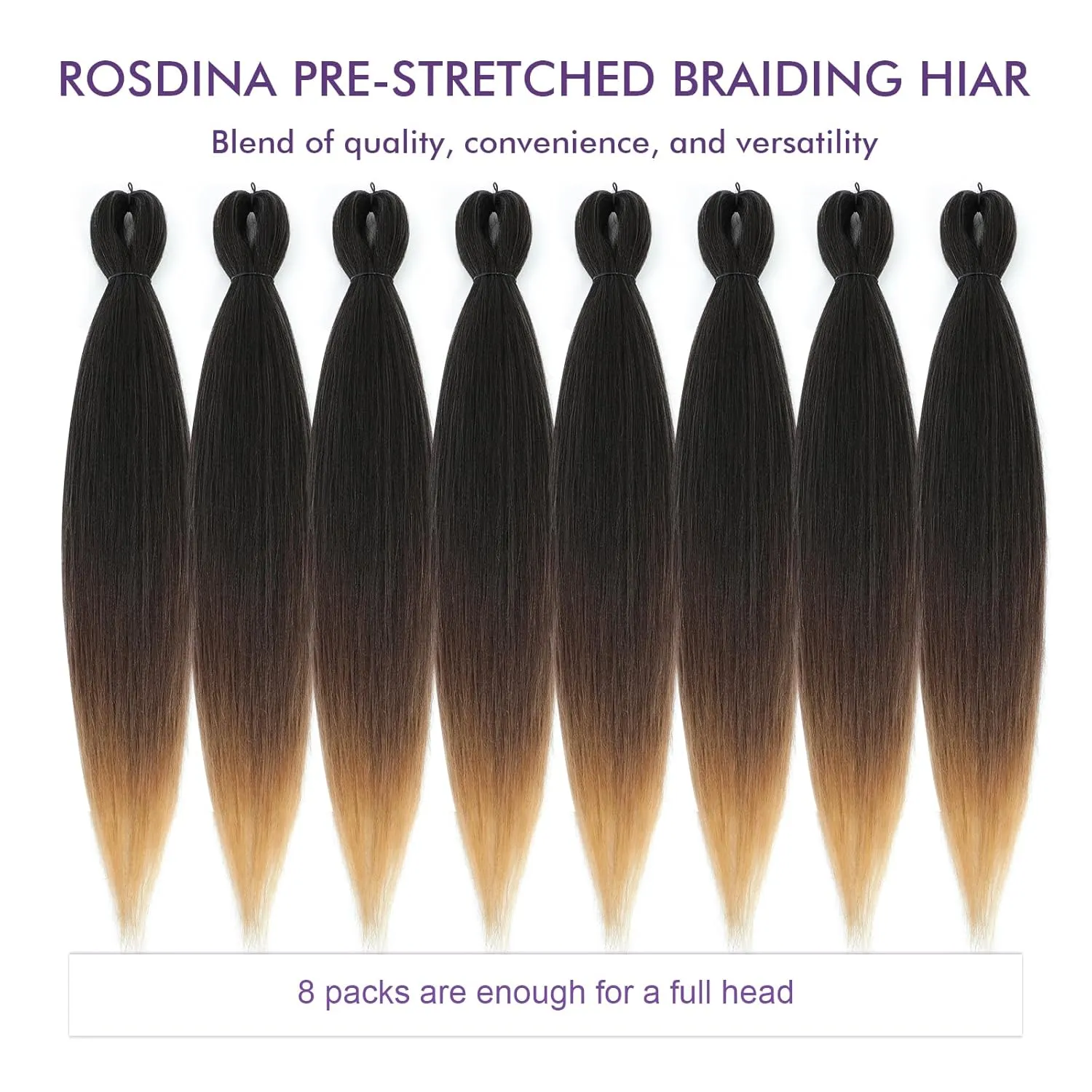 Pre-stretched Braiding Hair - 30 Inch 8 Packs Ombre Brown 3 Tones Hair For Twist or Box Braids, Yaki Texture Hot Water Setting Synthetic Braiding Hair Extensions (30 Inch, 1B/30/27-8P)