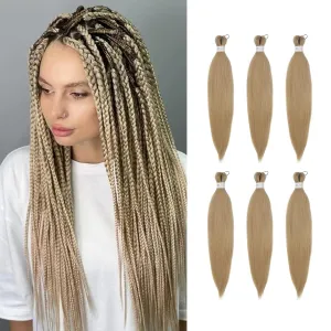 Pre-Stretched Braiding Hair Blonde Braiding Hair Extensions 26 Inch 6 packs Hot Water Setting Professional Soft Yaki Synthetic Crochet Braids（Blonde）