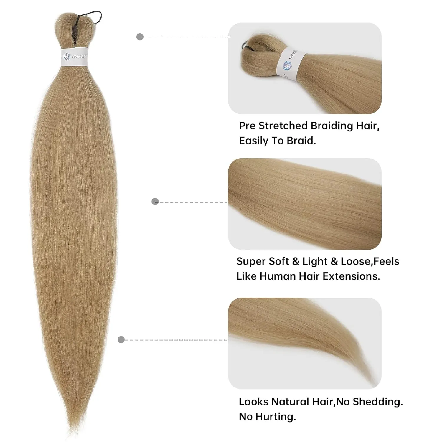 Pre-Stretched Braiding Hair Blonde Braiding Hair Extensions 26 Inch 6 packs Hot Water Setting Professional Soft Yaki Synthetic Crochet Braids（Blonde）