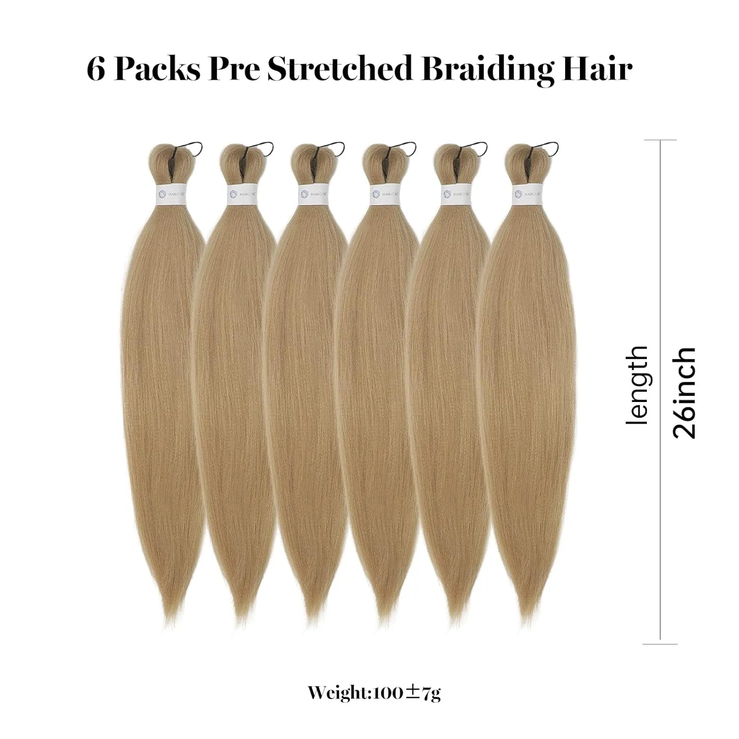 Pre-Stretched Braiding Hair Blonde Braiding Hair Extensions 26 Inch 6 packs Hot Water Setting Professional Soft Yaki Synthetic Crochet Braids（Blonde）