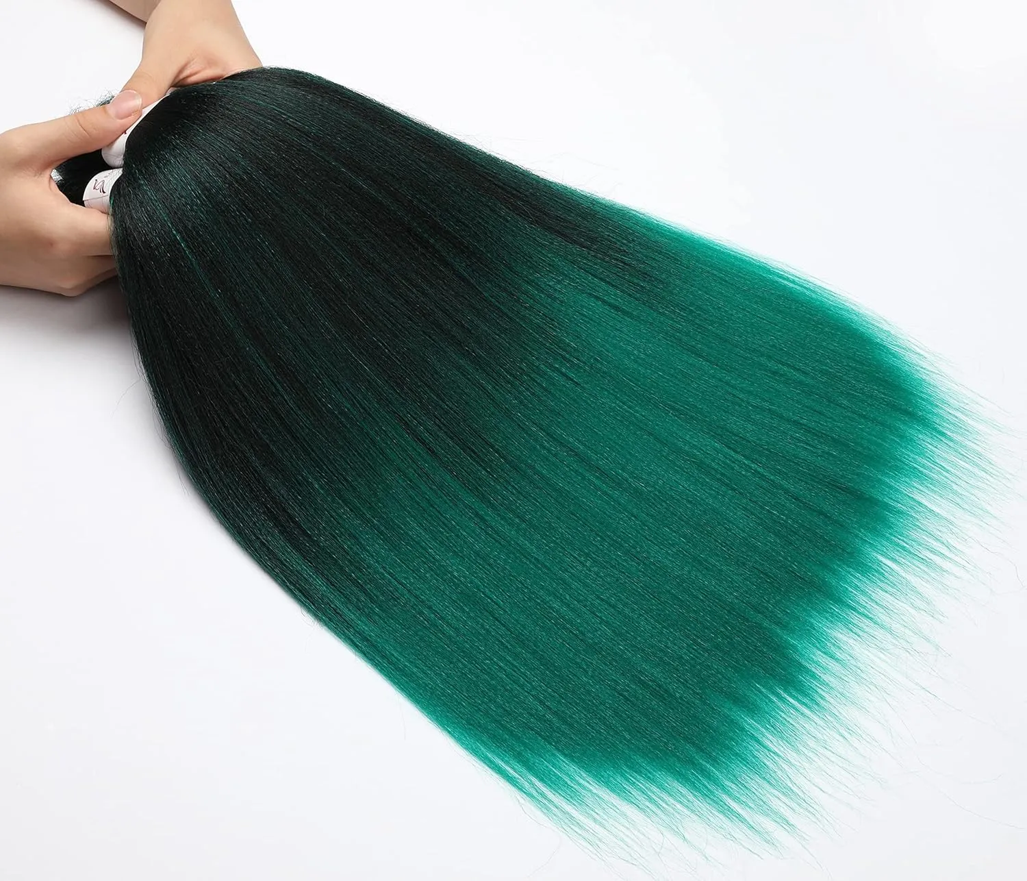 Pre-Stretched Braiding Hair Extensions Ombre Black to Green - 32 inch 8 Packs Synthetic Crochet Braids, Hot Water Setting Professional Soft Yaki Texture. (32inch,#1B/Green)