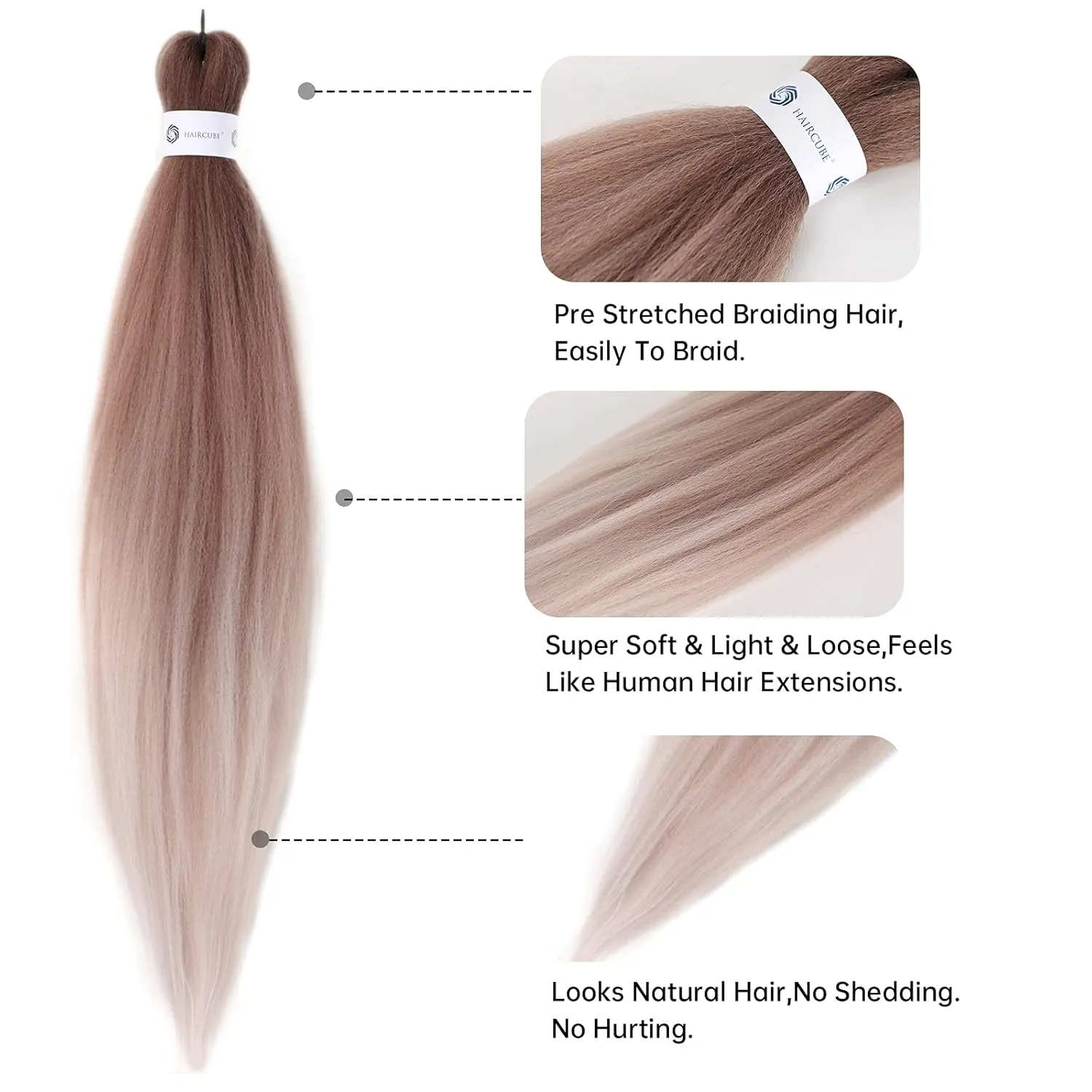 Pre-Stretched Braiding Hair Ombre Brown Braiding Hair Extensions 26 Inch 3 packs Hot Water Setting Professional Soft Yaki Synthetic Crochet Braids