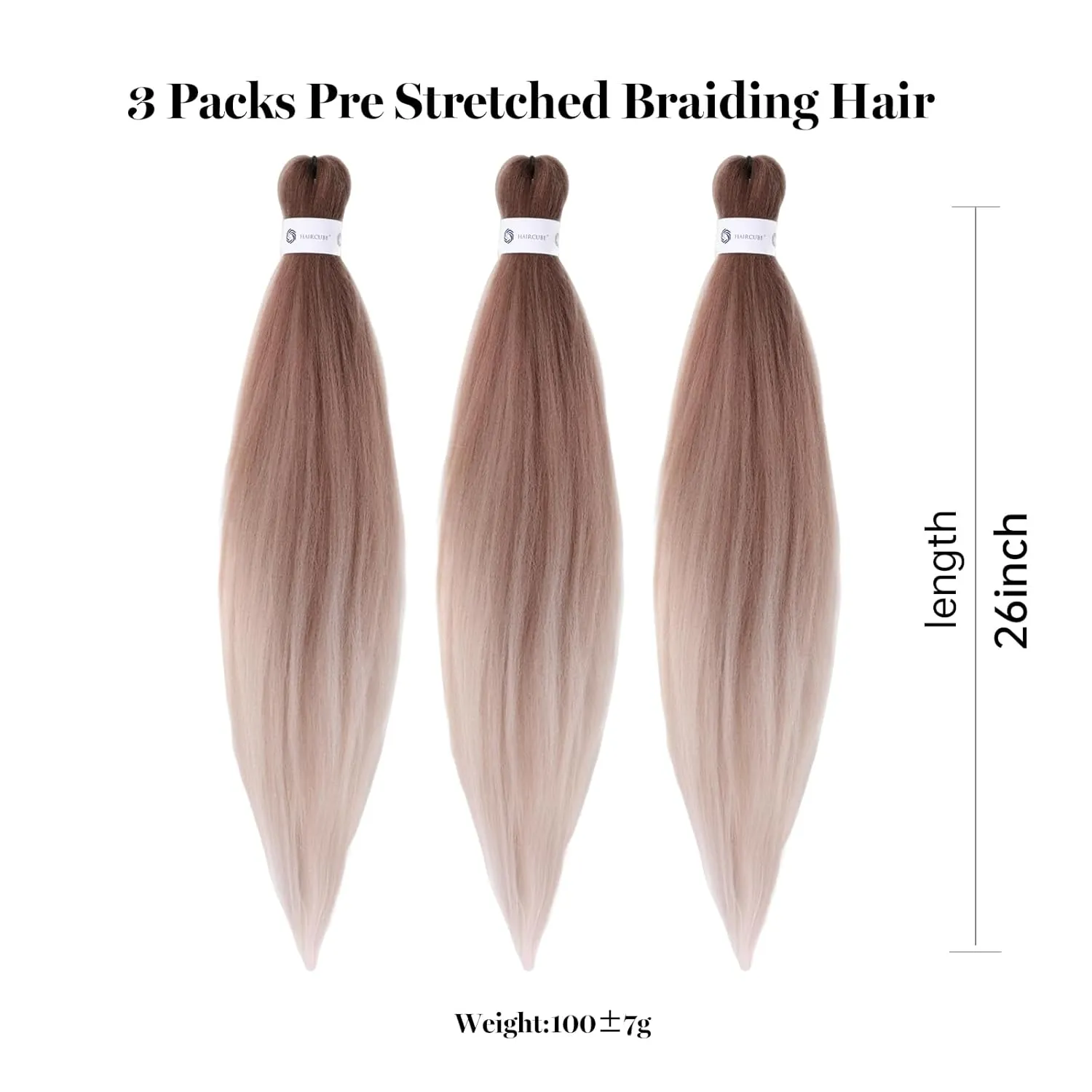 Pre-Stretched Braiding Hair Ombre Brown Braiding Hair Extensions 26 Inch 3 packs Hot Water Setting Professional Soft Yaki Synthetic Crochet Braids