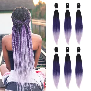 Pre-Stretched Braiding Hair Ombre Purple Braiding Hair Extensions 26 Inch 6 packs Hot Water Setting Professional Soft Yaki Synthetic Crochet Braids（Ombre Purple）