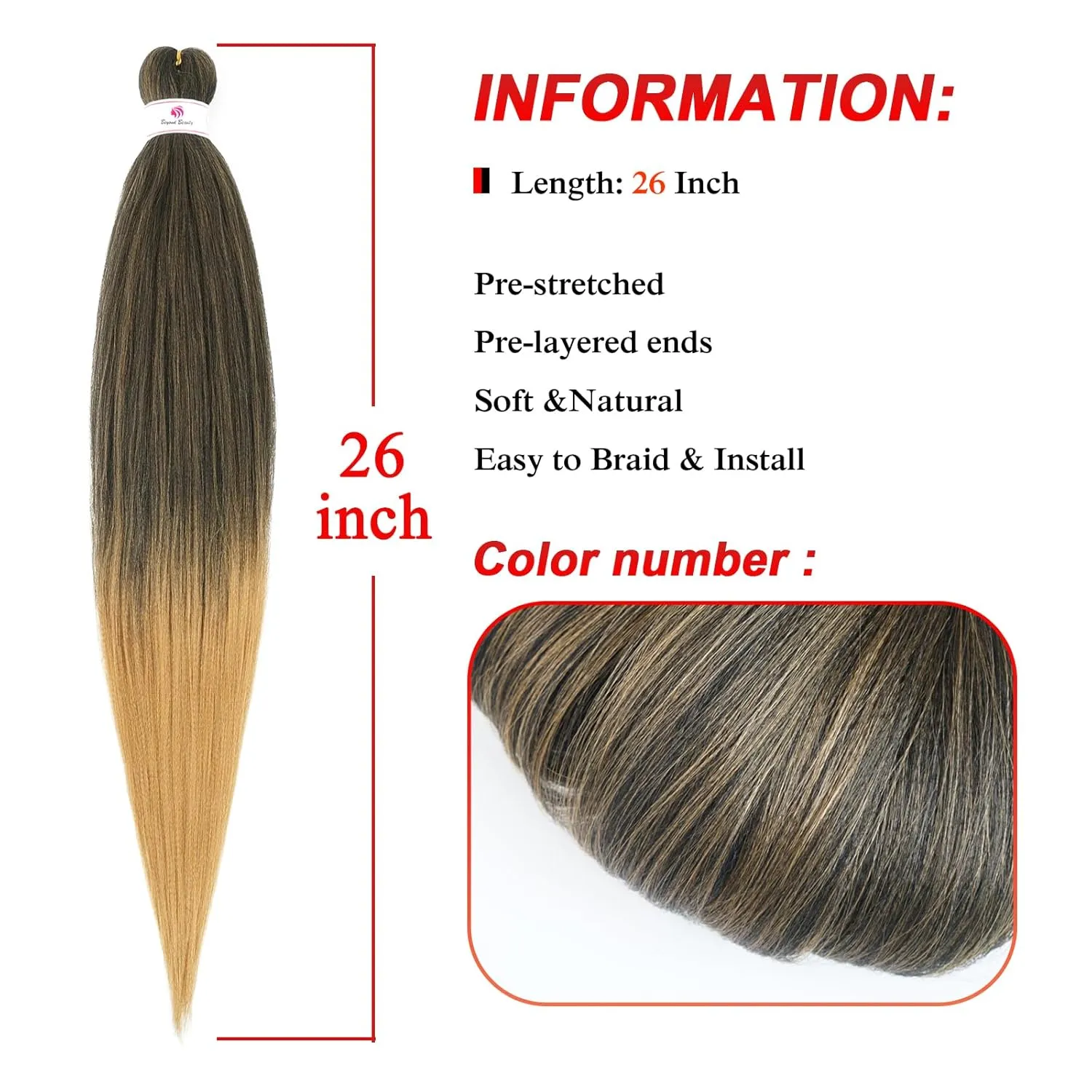 Pre-stretched Braids Hair 26 Inch 8 Packs Professional Itch Free Hot Water Setting Synthetic Fiber Ombre Yaki Texture Braid Hair Extensions 1B-27