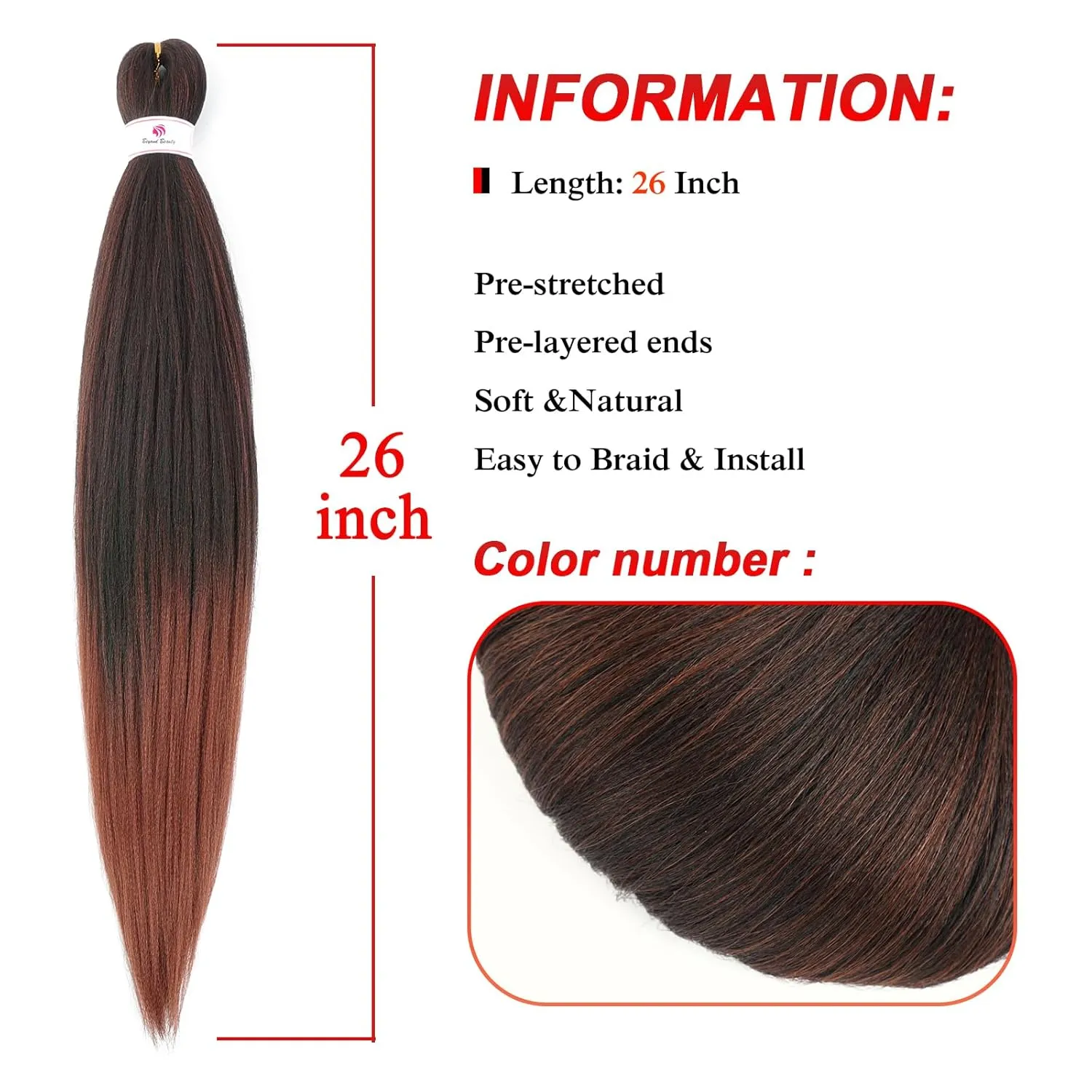 Pre-stretched Braids Hair 26 Inch 8 Packs Professional Itch Free Hot Water Setting Synthetic Fiber Ombre Yaki Texture Braid Hair Extensions 1B-350