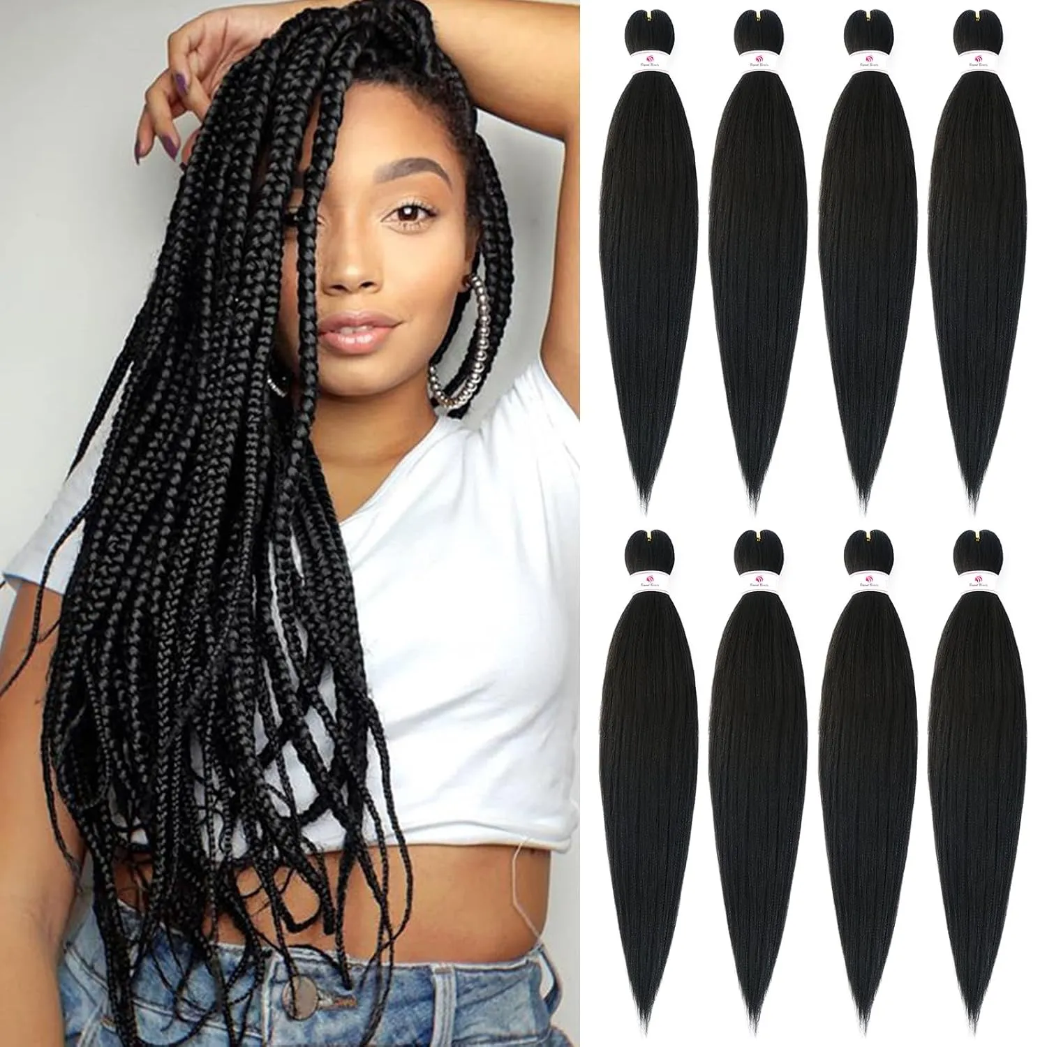 Pre-stretched Braids Hair 26 Inch 8 Packs Professional Itch Free Hot Water Setting Synthetic Fiber Ombre Yaki Texture Braid Hair Extensions 1B…